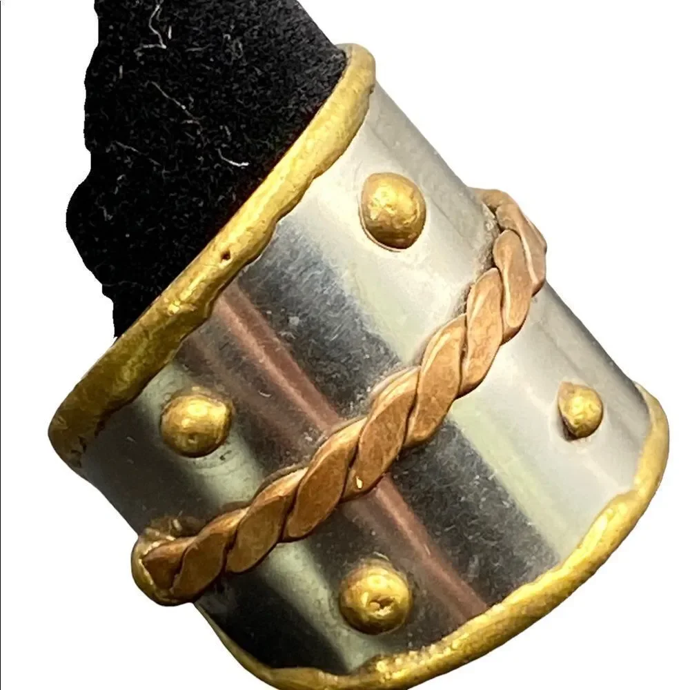 Anju designer metal cuff ring adjustable stainless, brass and copper braid beads